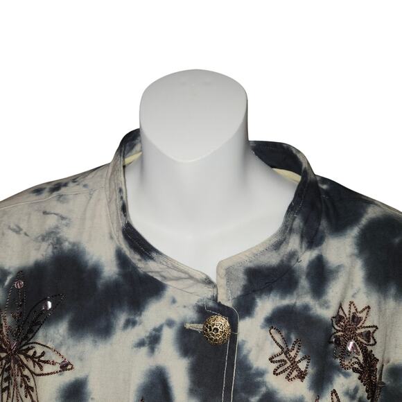 Vintage Alex K Tie Dye Embroidered Floral Sequin Jacket Women 1XL Boho Artsy Y2K - Picture 3 of 11